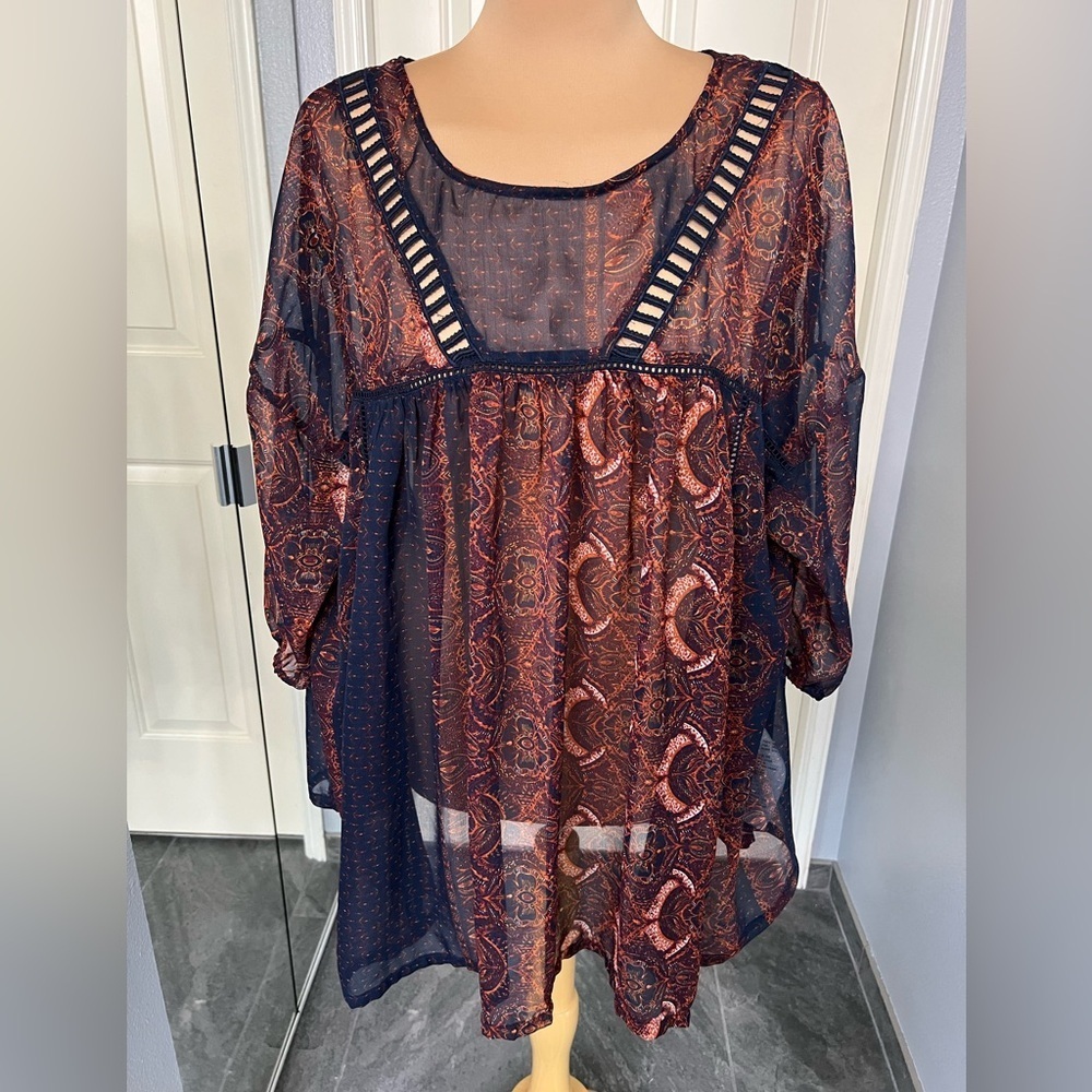 Abercrombie &‎ Fitch Women's Floral Babydoll Top Size Medium Sheer Boho Fairy